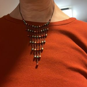 Multicolor Dramatic Necklace - Bronze Chain with Subtle Colors Matte Crystals